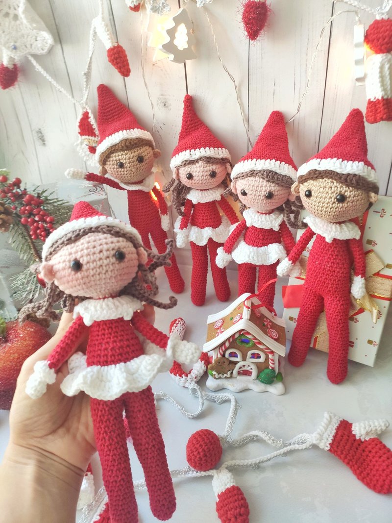 Christmas Elf doll 圣诞精灵娃娃 Buddy Elf Amigurumi Elf - 玩偶/公仔 - 棉．麻 红色