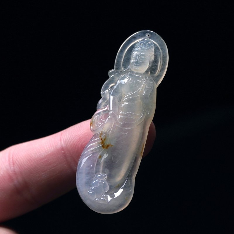 放光高冰种翡翠观音菩萨 | 裸石 | 天然缅甸玉翡翠A货 | 送礼 - 项链 - 玉石 透明