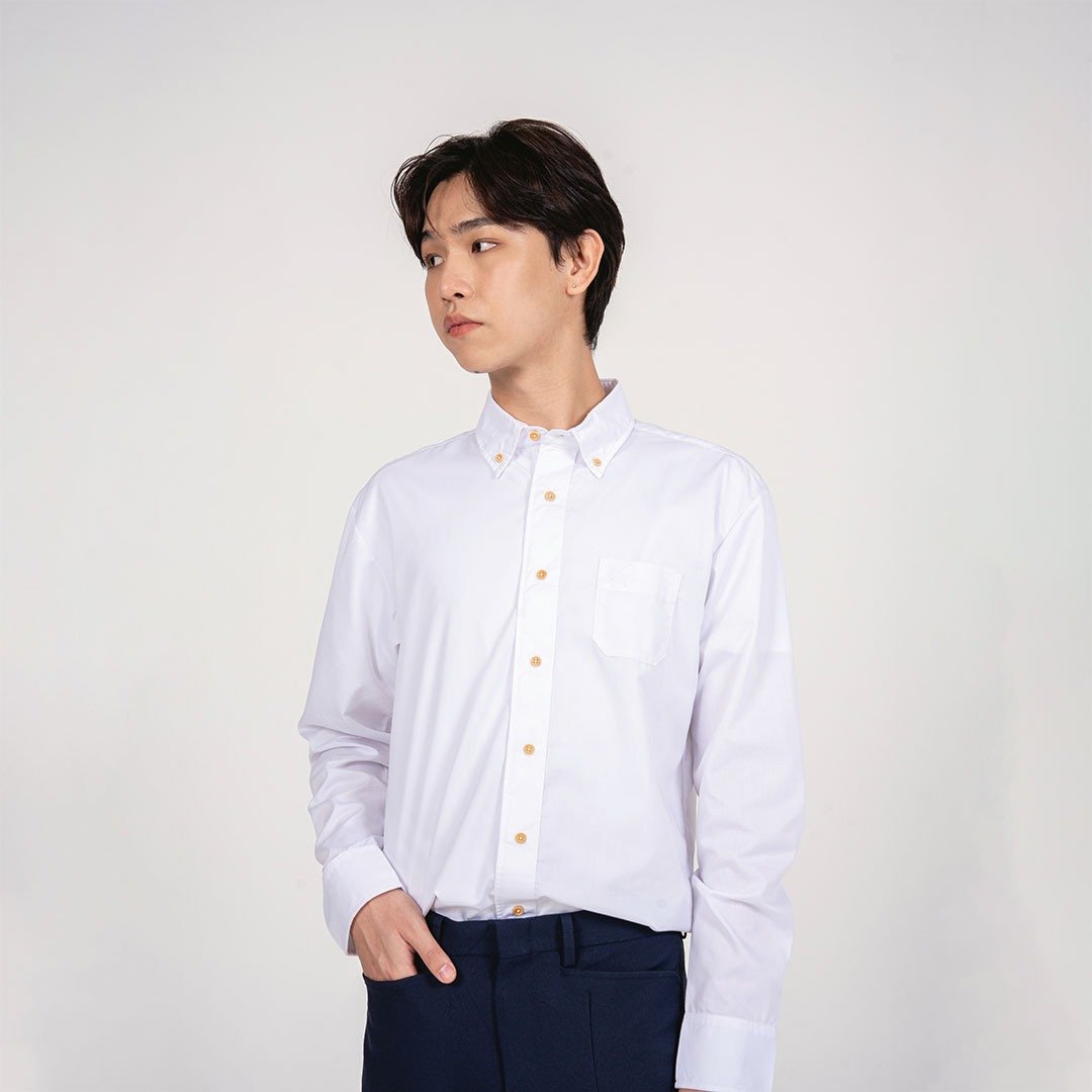 (尺寸 S, M) 基本款 // 白色 // 男士修身衬衫 - 男装衬衫 - 棉 白色