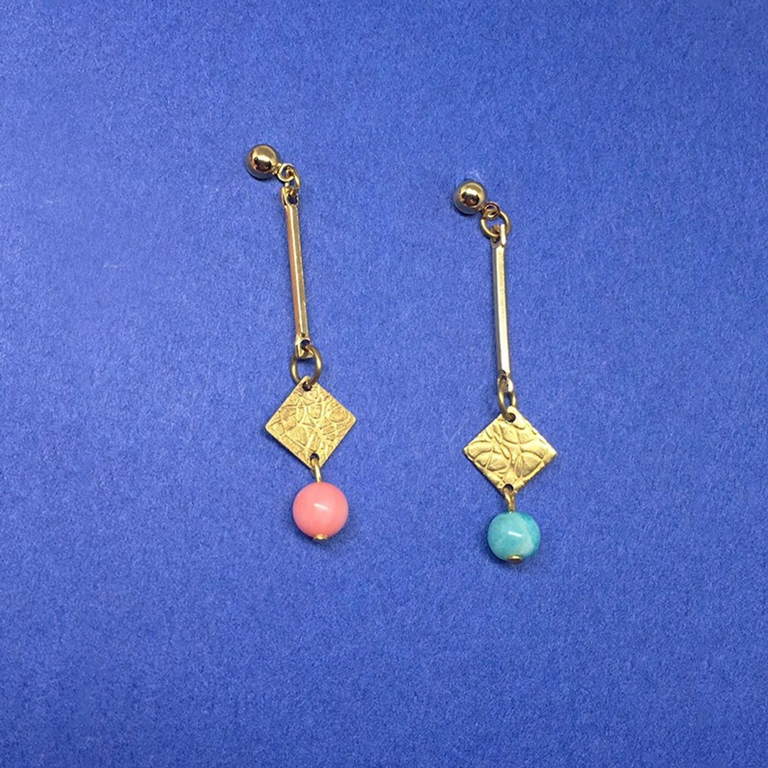 交织典礼 四色可选::可改夹式 Earrings / 一对 / 天然石垂钓黄铜耳环 / 礼物定制设计 - 耳环/耳夹 - 宝石 粉红色