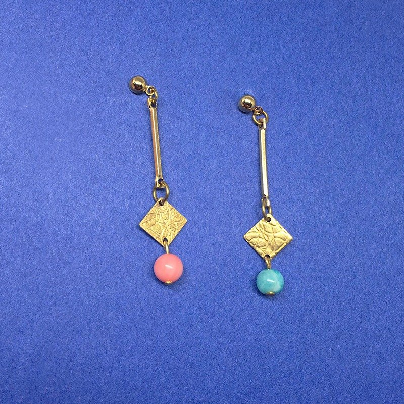 交织典礼 四色可选::可改夹式 Earrings / 一对 / 天然石垂钓黄铜耳环 / 礼物定制设计 - 耳环/耳夹 - 宝石 粉红色