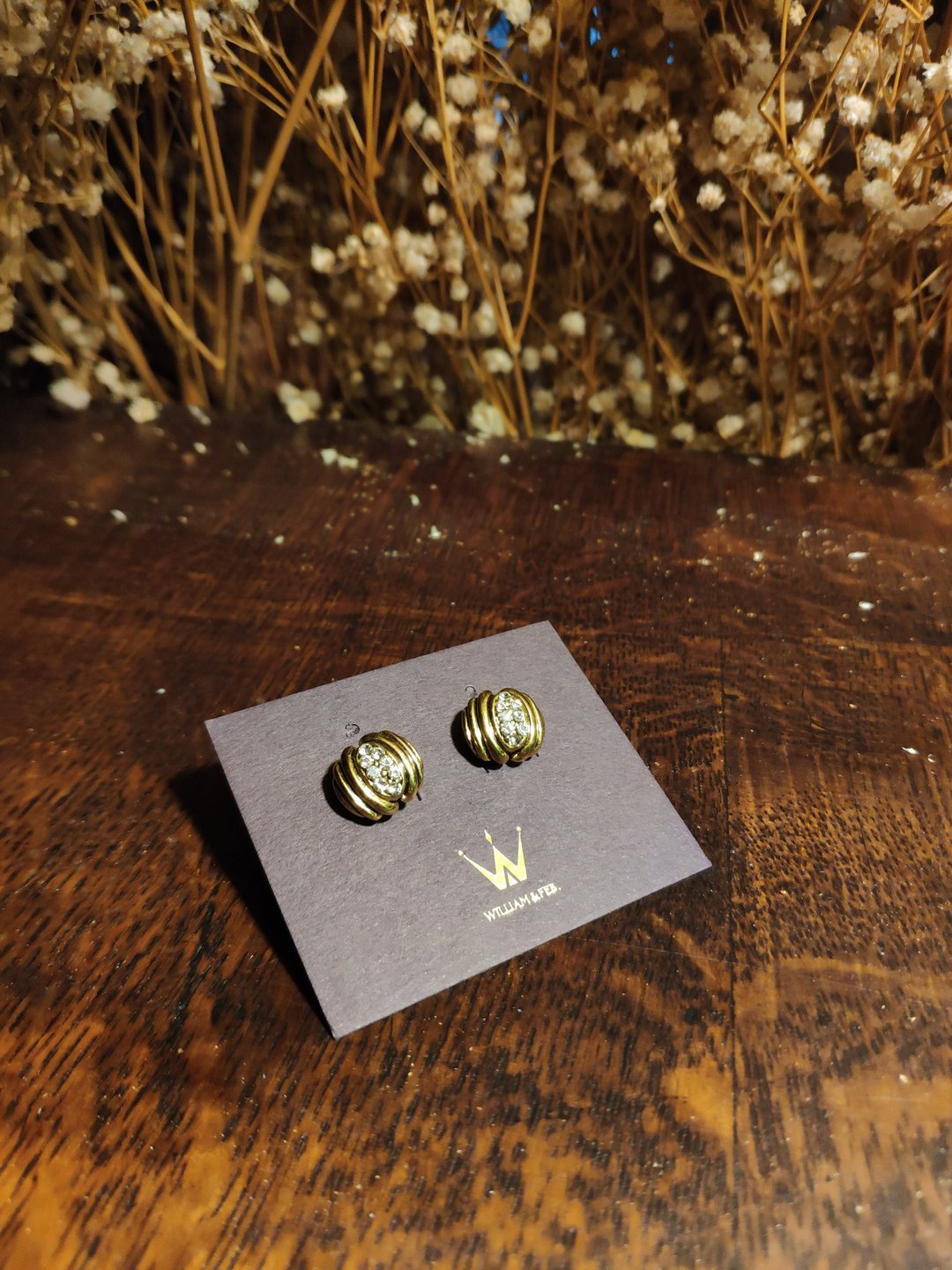 CreamyWhite_William&Feb联名古典耳环_24K金/施华洛钻/简约复古 - 耳环/耳夹 - 24k 金 金色