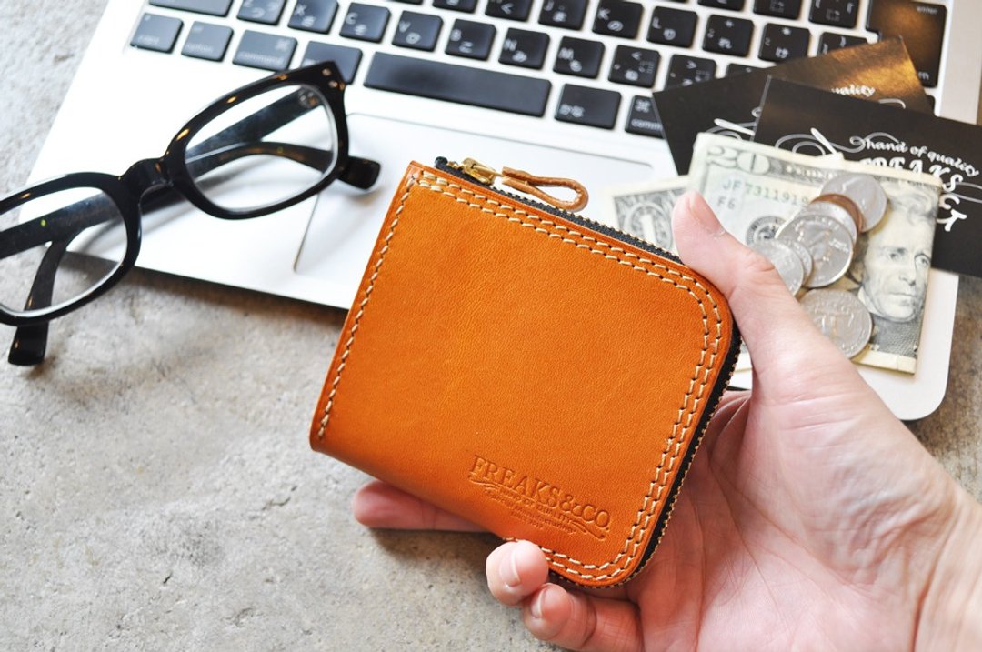 Square pocket wallet Tochigi leather camel - 皮夹/钱包 - 真皮 咖啡色