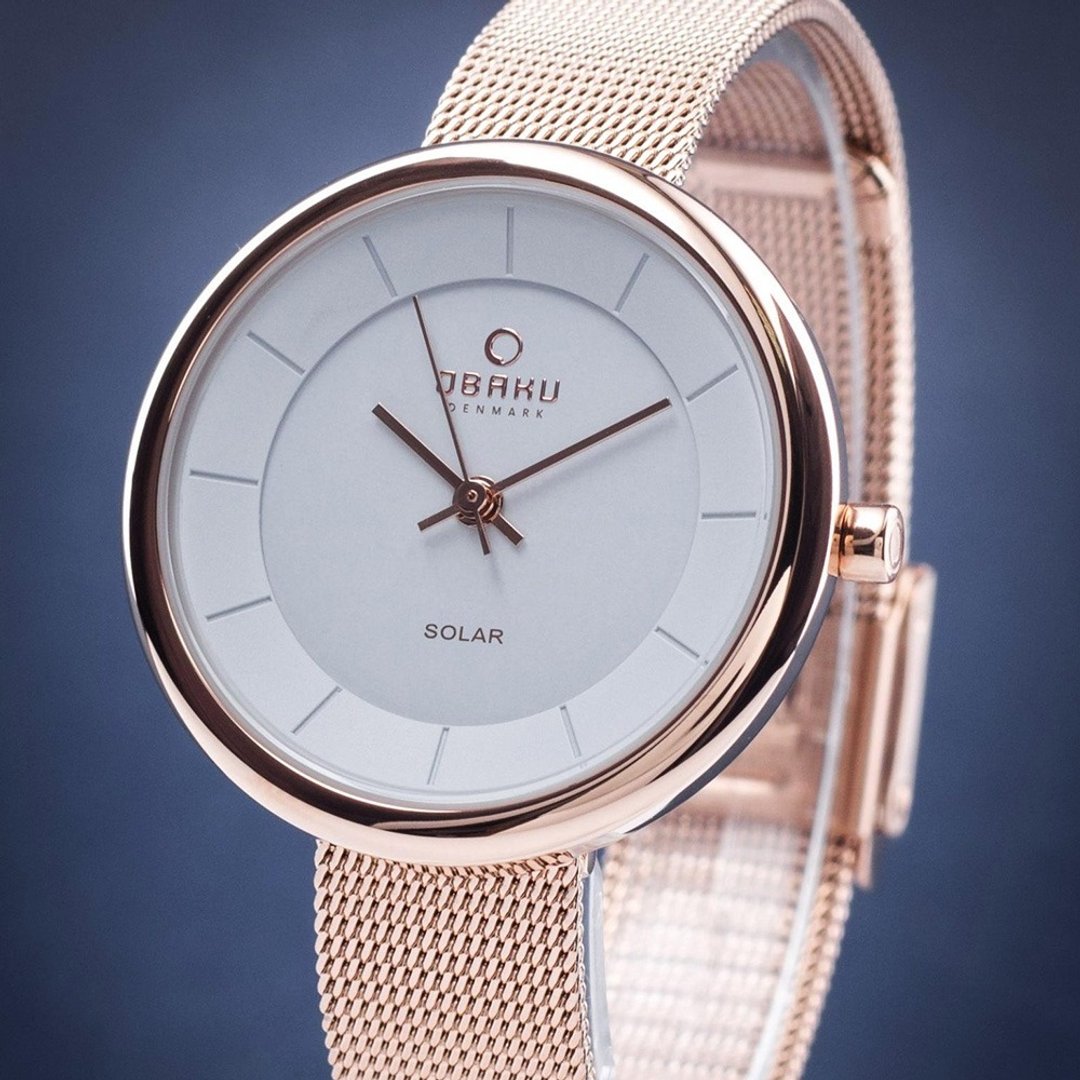 OBAKU 丹麦都会女性光动太阳能金属米兰带腕表-玫瑰金-32mm - 女表 - 不锈钢 多色