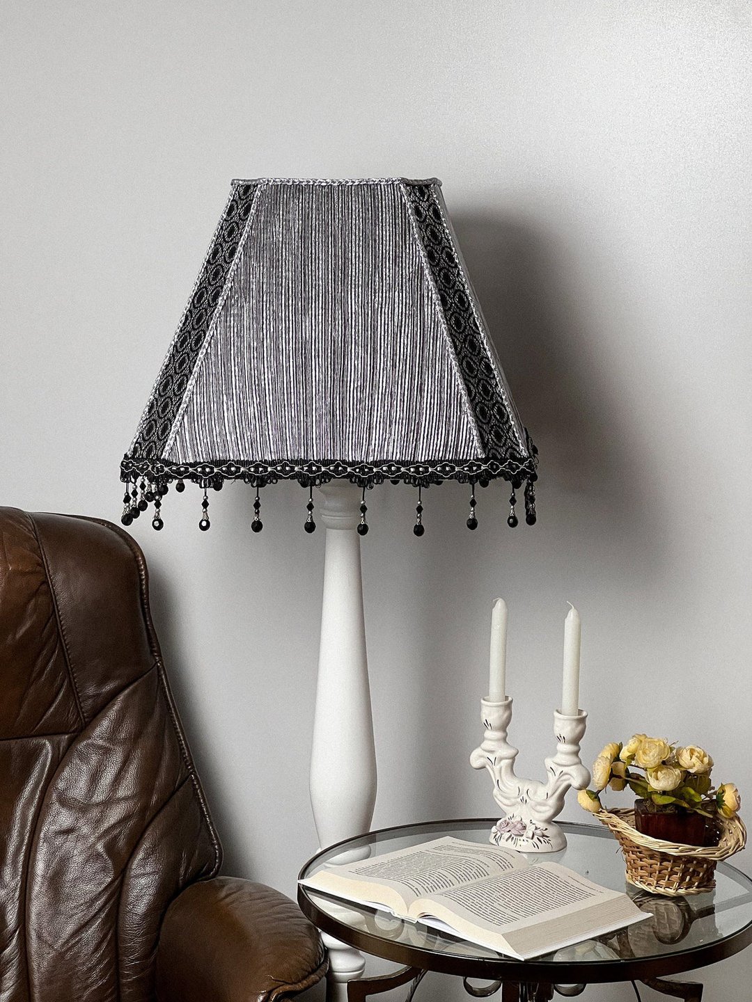Victorian lampshade brocade and mesh of silver color - 灯具/灯饰 - 其他材质 银色