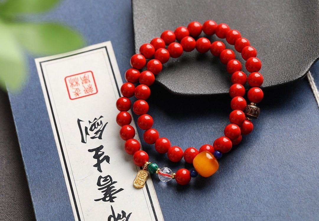 天然原矿朱砂精品红砂双圈手链 朱砂含量高达95%以上 - 手链/手环 - 宝石 