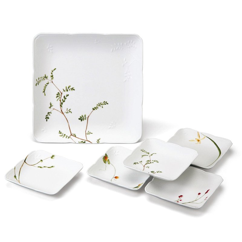 【NARUMI】Satohana Goyomi里花历方盘6入组 - 盘子/餐盘/盘架 - 陶 多色