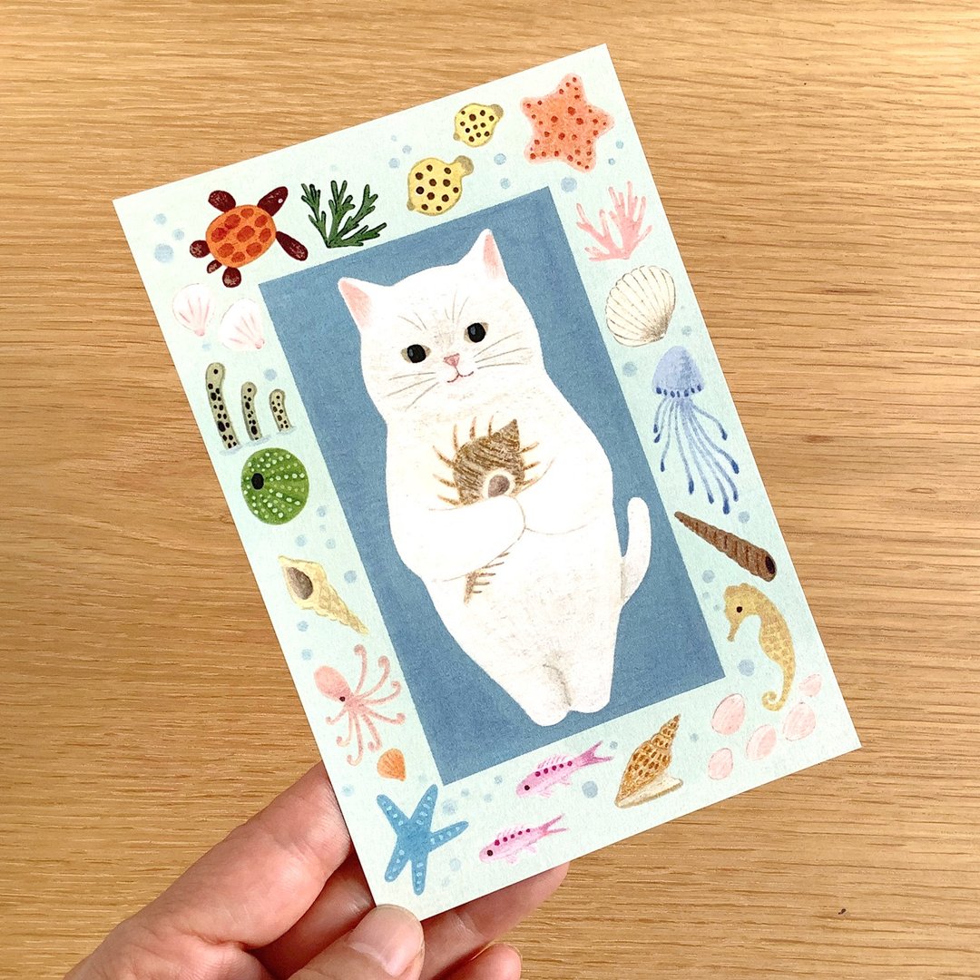 明信片 绘本里的猫 #new3 白猫 - 卡片/明信片 - 纸 