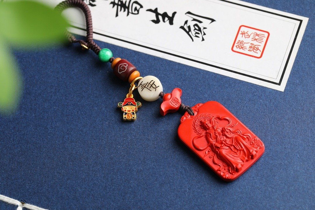 天然原矿朱砂精品红砂皮时大将军 钥匙扣 包挂 - 钥匙链/钥匙包 - 宝石 