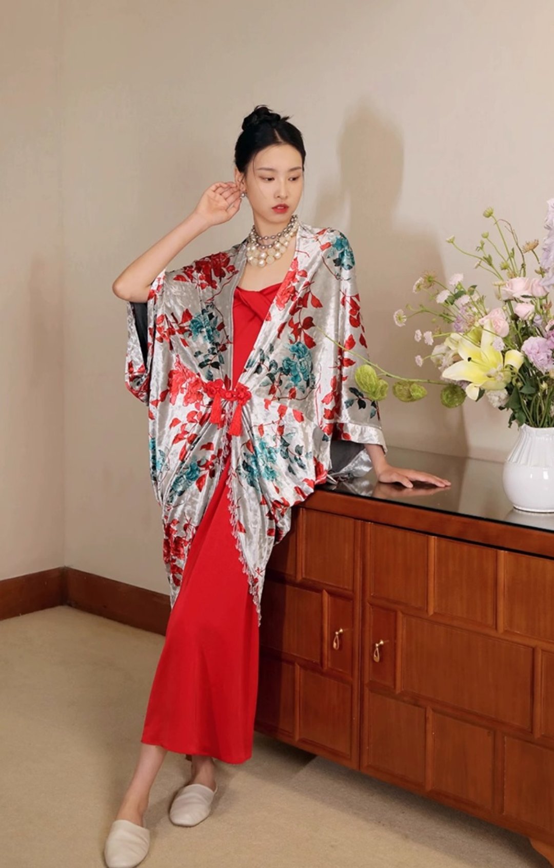 新中式复古 丝绒新娘晨袍 连身裙套装 - 居家服/睡衣 - 其他材质 多色