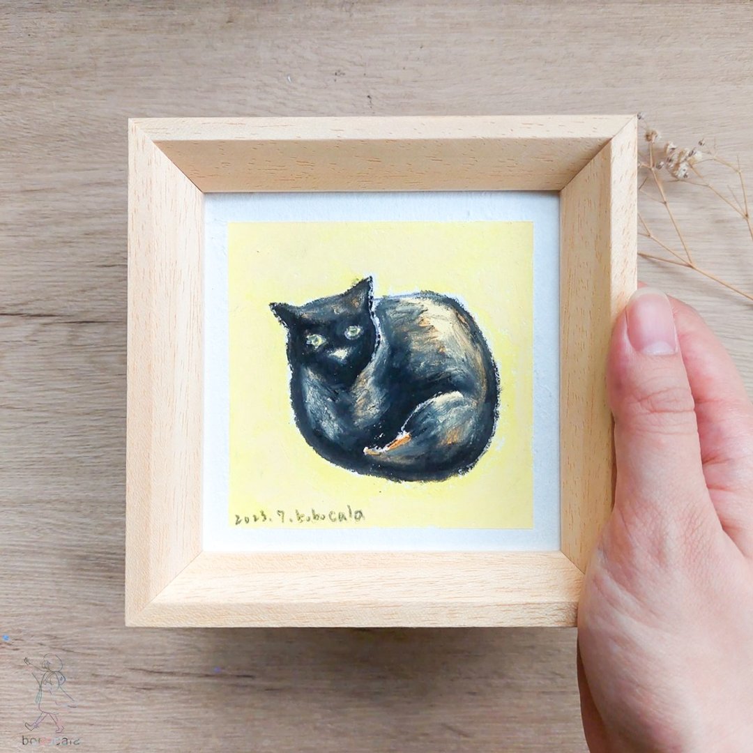 小黑猫插画 (油蜡笔)- 适合送礼/摆饰 - 订制画像 - 纸 多色