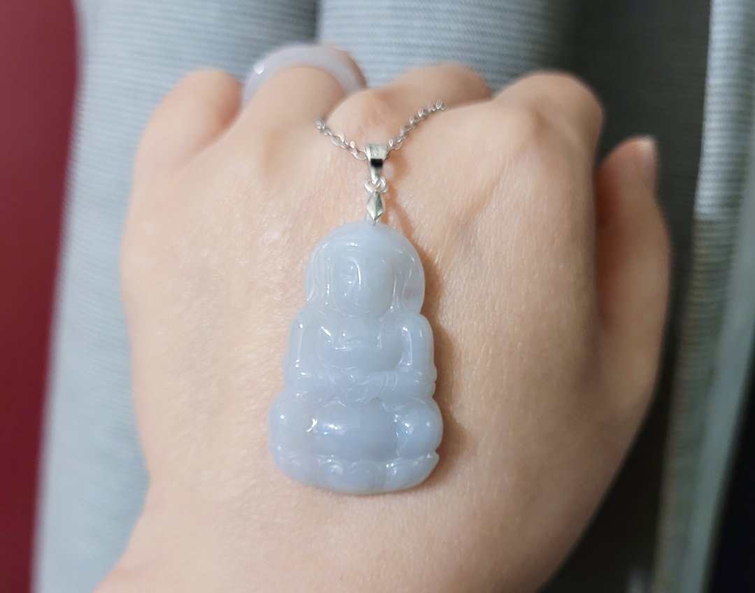 【赠品】天然翡翠 正装观音  买两件翡翠赠品 - 项链 - 玉石 白色
