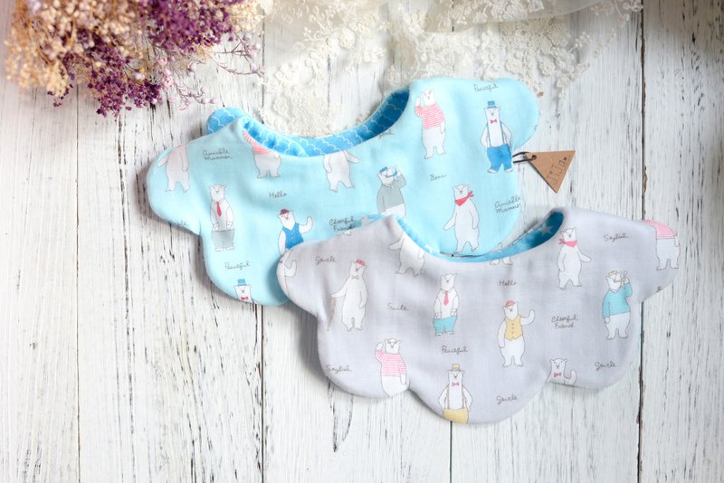 GENTLEMAN POLA BEAR 手制限定货品布款－ 日系纯棉实用口水肩 - 围嘴/口水巾 - 棉．麻 