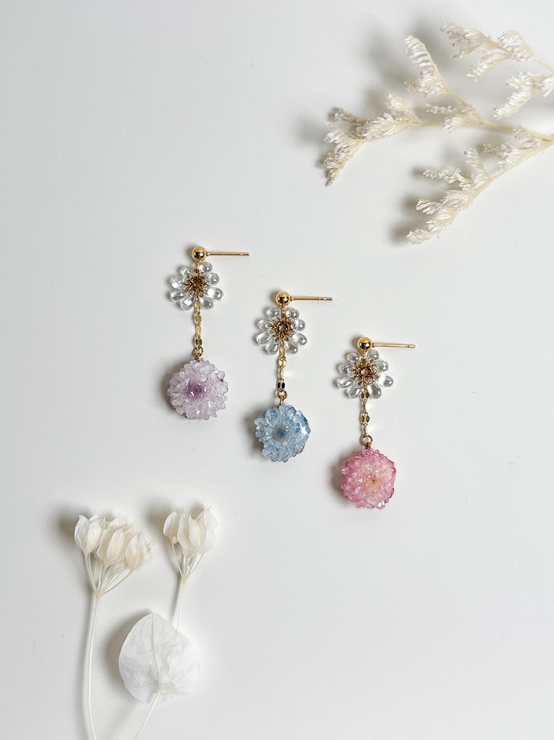 永生花-糖果蜡菊-水滴串耳环 - 耳环/耳夹 - 植物．花 白色