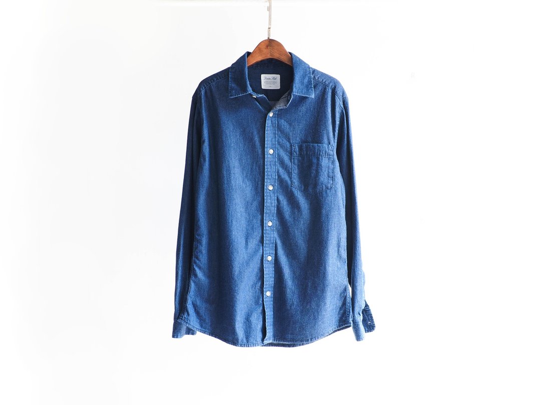 河水山 - 爱知深蓝鲸豚遨游海洋 薄磅丹宁古董衬衫外套 古着 中性 shirt oversize vintage - 女装衬衫 - 棉 蓝色