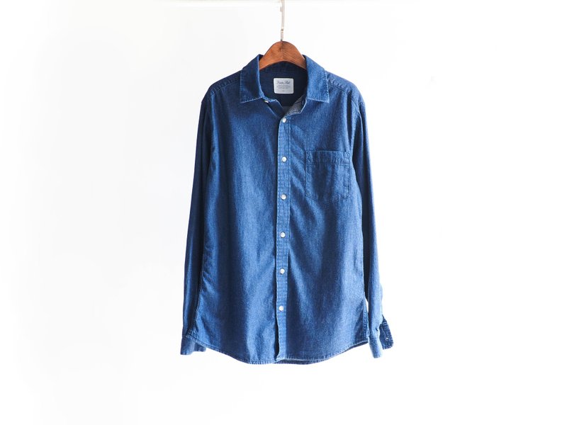 河水山 - 爱知深蓝鲸豚遨游海洋 薄磅丹宁古董衬衫外套 古着 中性 shirt oversize vintage - 女装衬衫 - 棉．麻 蓝色