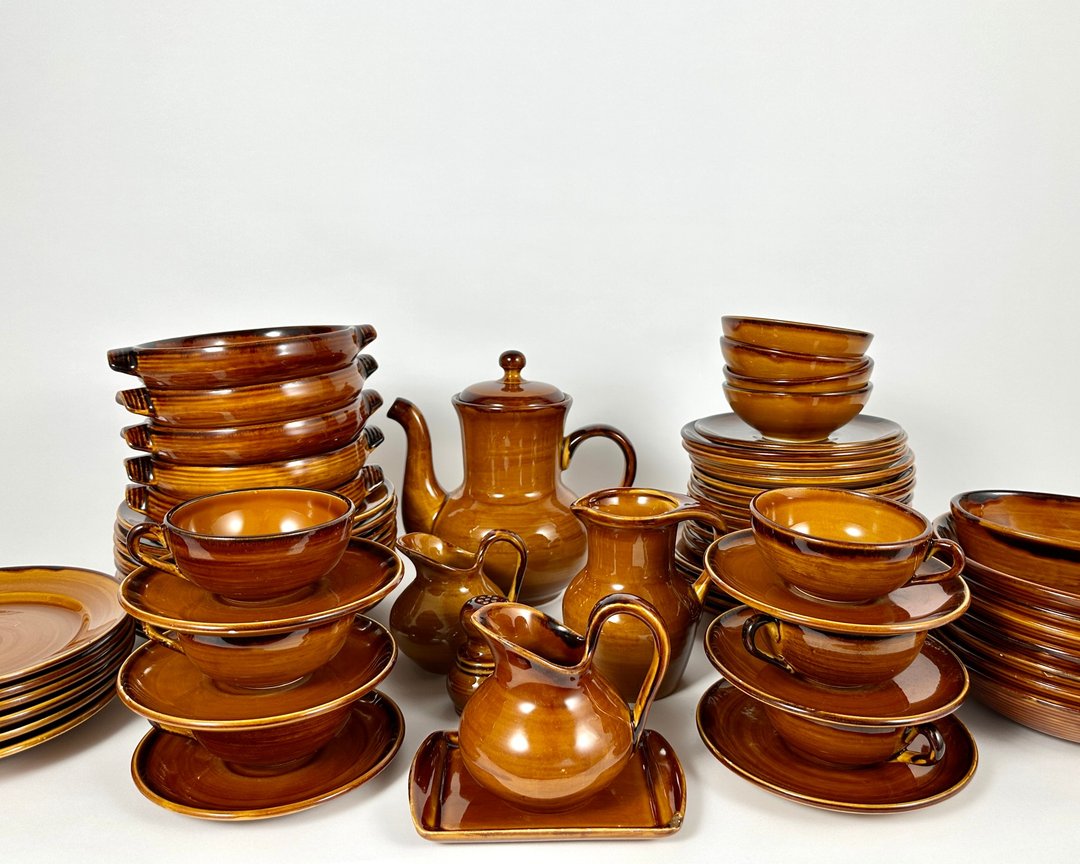 复古餐具 St Clement 陶瓷大号餐具陶器 66 件来自法国 - 厨房家电 - 陶 咖啡色