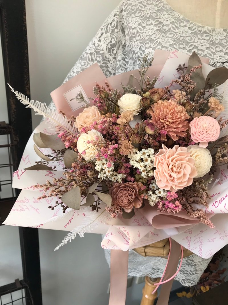 粉红烟熏干燥花束  干燥花 棉花 求婚 - 干燥花/捧花 - 植物．花 粉红色