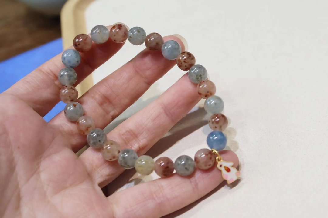 兔毛团团 天然精品兔毛多宝单圈手链搭配烧蓝小兔 招财助事业 - 手链/手环 - 水晶 