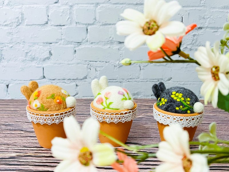 花见。觅兔羊毛毡针插摆饰/留言夹 - 摆饰 - 羊毛 