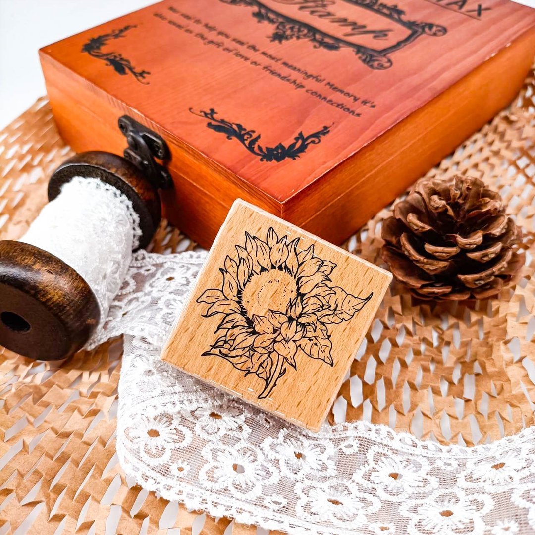 3E105_花系列F/ Flower series.F/櫸木印章 Wood Rubber Stamp - 印章/印台 - 木头 卡其色