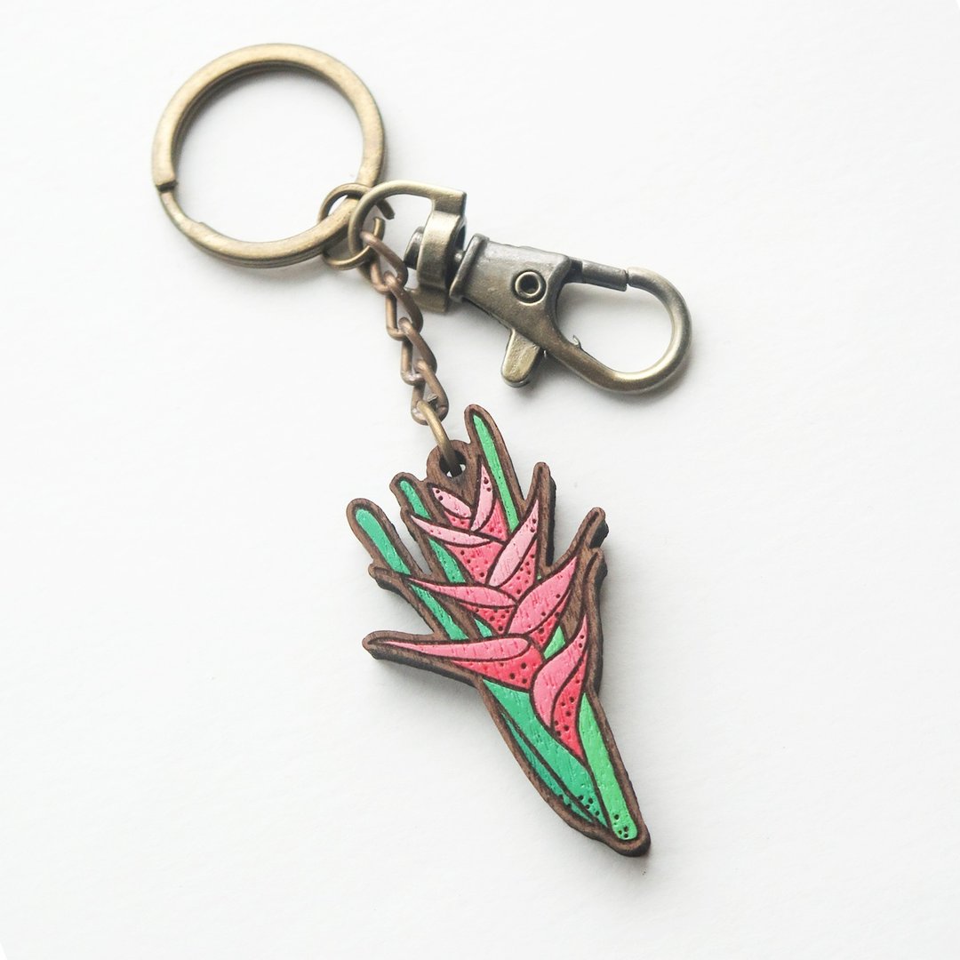 Wooden keyring heliconia spray - 钥匙链/钥匙包 - 木头 红色