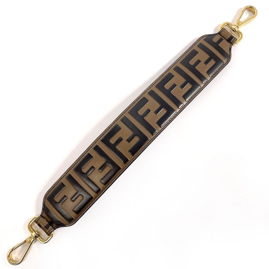 【日本直送 二手美品】FENDI 芬迪 肩背带 短肩带 Mini Strap You 祖卡 FF 压纹 皮革 - 其他 - 真皮 咖啡色