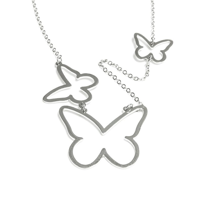 3Steps cute abstract butterfly necklace - 项链 - 铜/黄铜 银色