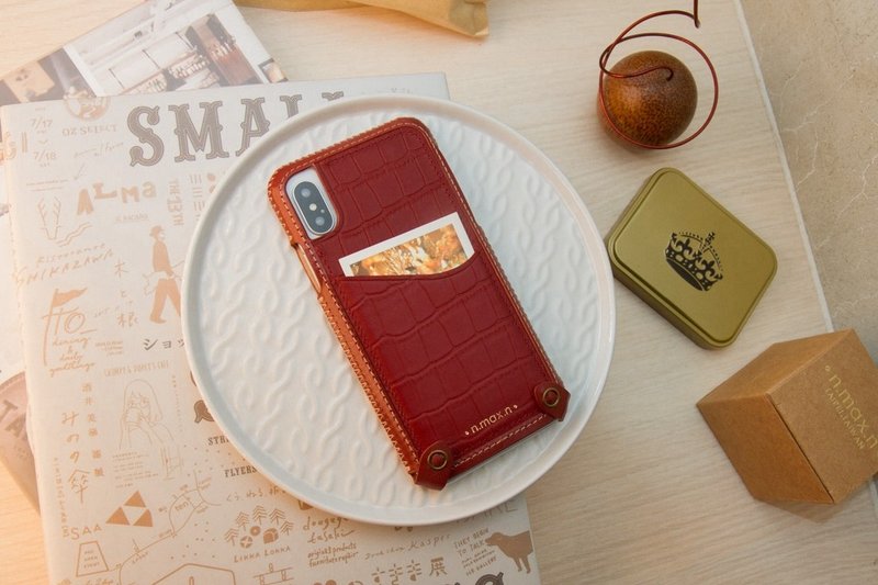 iPhone X / Xs 经典系列极简款混搭皮革手机皮套 - 赭红色 - 手机壳/手机套 - 真皮 红色