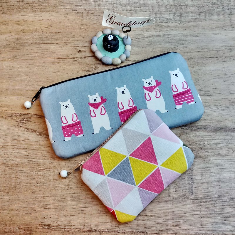 拉链包 散纸包 笔袋 化妆袋 收纳包两件套 (PS-059) - 化妆包/杂物包 - 棉．麻 多色