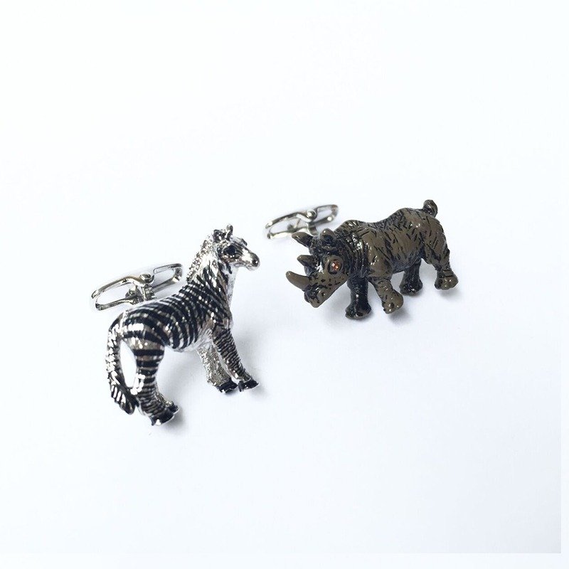 动物款 手工闪石 斑马 犀牛 袖扣 Zebra Rhino Cufflink - 袖扣 - 其他金属 
