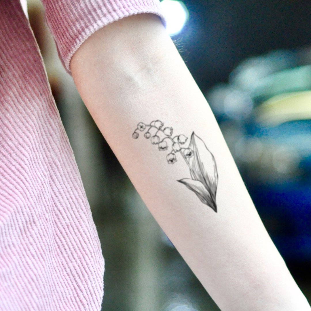 OhMyTat 铃兰 Lily of the Valley 刺青图案纹身贴纸 (2 张) - 纹身贴 - 纸 黑色