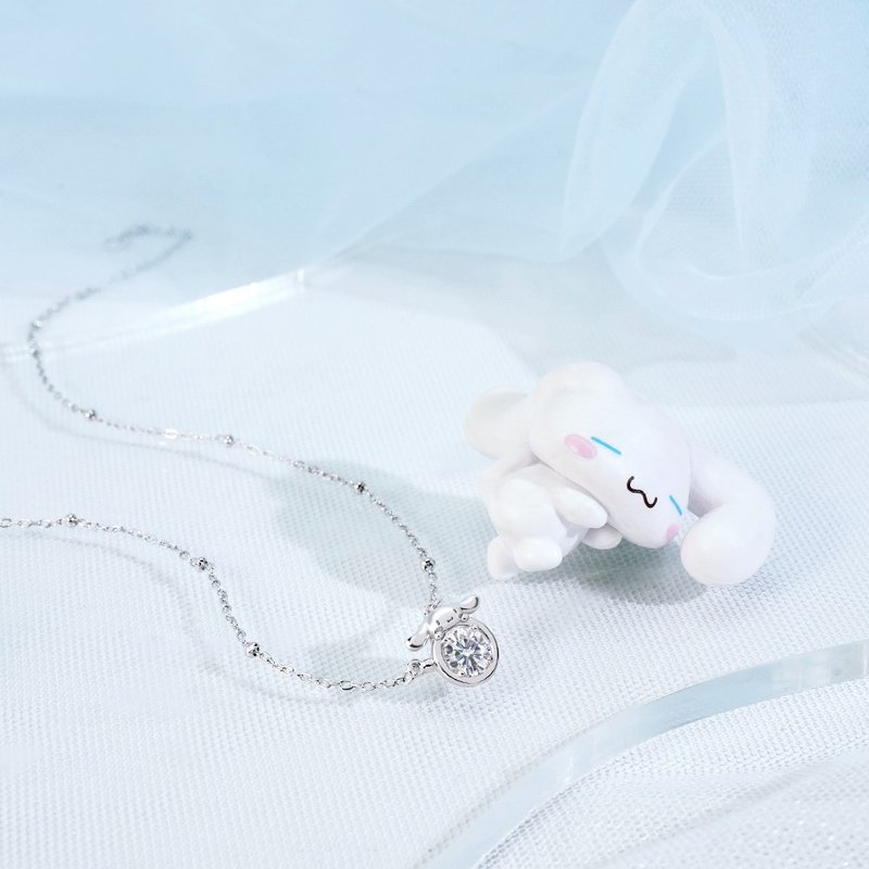 Cinnamoroll 莫桑钻系列-大耳狗喜拿咖啡杯莫桑石单钻纯银项链 - 项链 - 纯银 银色