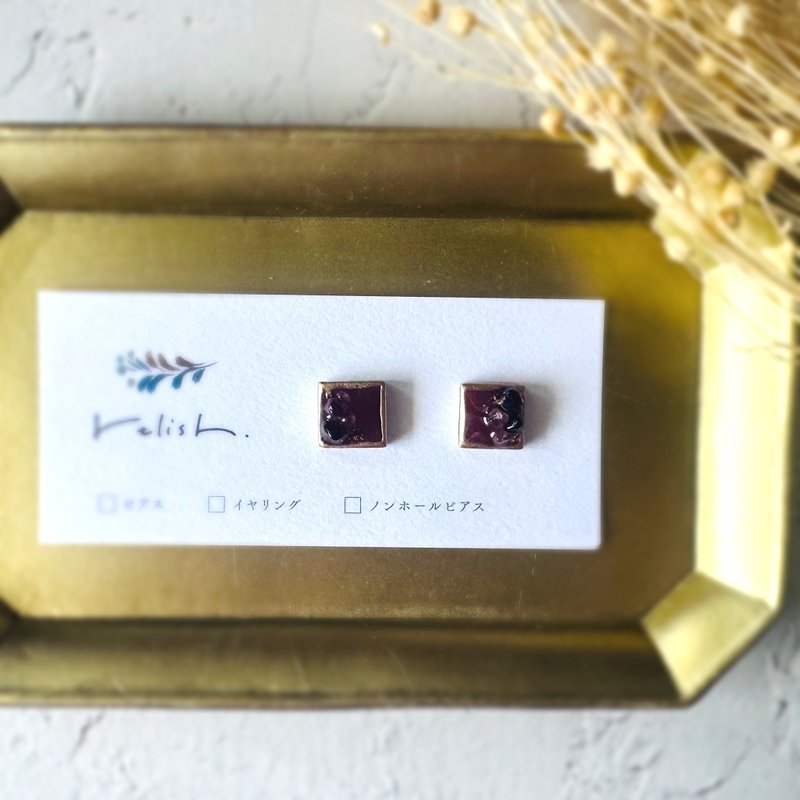 [转售] 金缮酒红美浓烧耳针耳夹夹式天然石榴石 草莓石英 波尔多金小 - 耳环/耳夹 - 陶 红色