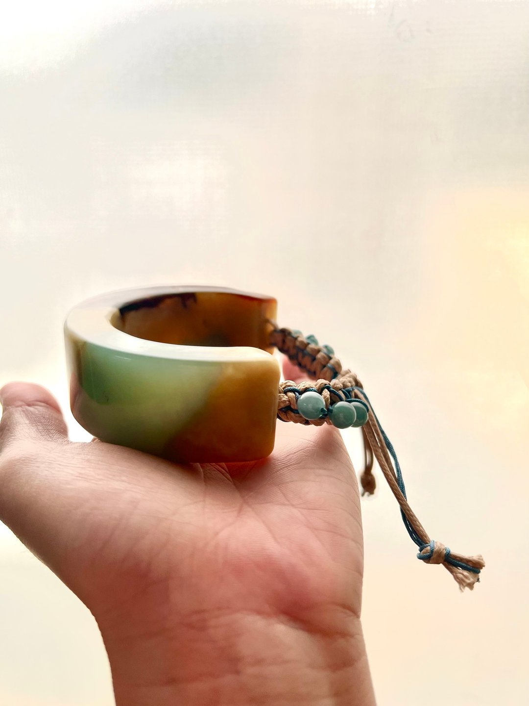 收藏级蓝水花玉半镯设计手串/籽料/蓝翡翠珠/编织绳/礼物/配饰 - 手链/手环 - 玉石 蓝色