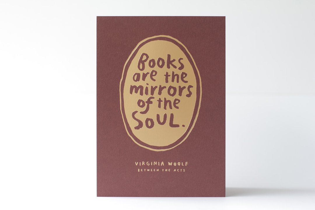 Books are the mirror of the soul - 5x7 Letterpress Print - 海报/装饰画/版画 - 纸 红色