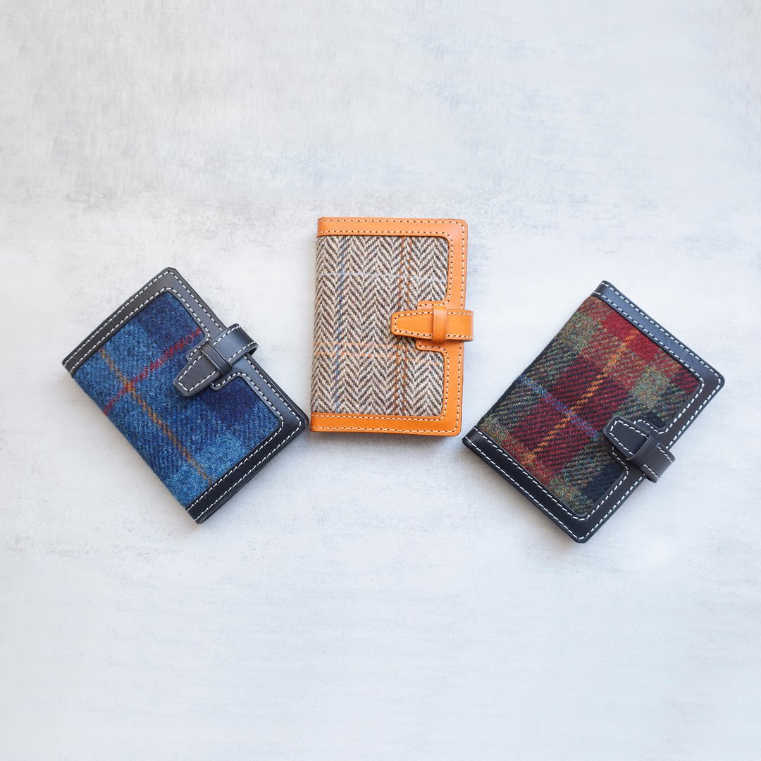 Harris Tweed × 本革 护照夹 手工制作的旅行收纳皮件 - 皮夹/钱包 - 羊毛 橘色