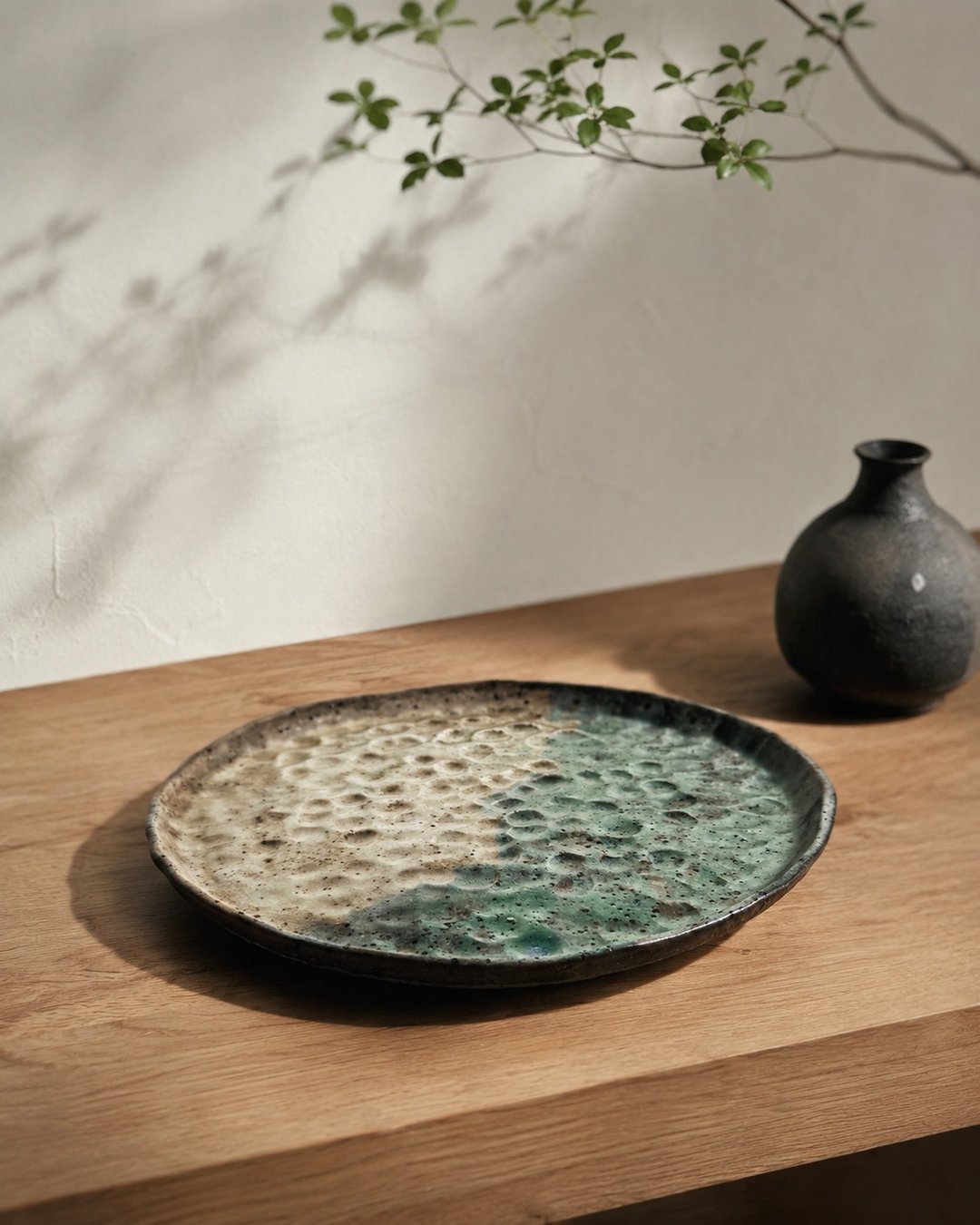 Rain Potter・光水之境・澳洲手感釉彩陶盘・矿物釉色・唯一作品 - 盘子/餐盘/盘架 - 陶 多色