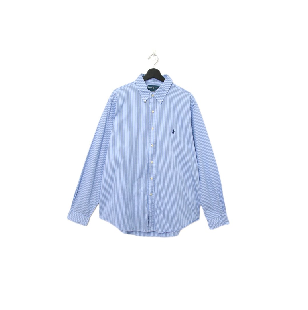 Back to Green-品牌衬衫 Polo 粉蓝条纹 sh-07//vintage shirt - 男装衬衫 - 棉 