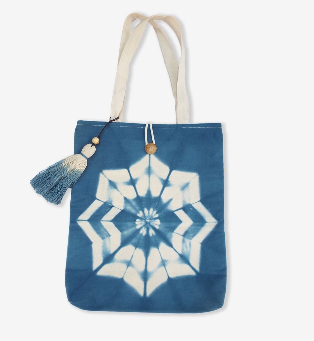 Indigo Tie Dyed Cotton Tote Bag 14 x 16 inches - 公文包/医生包 - 棉 蓝色