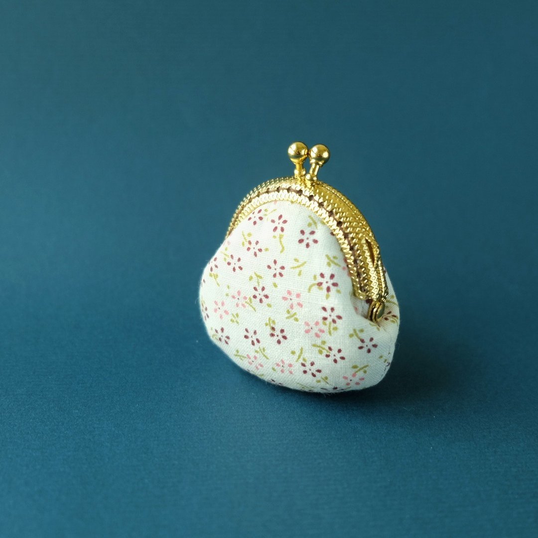 CaCa Crafts | 5cm 超迷你小花口金包 - 零钱包 - 棉．麻 粉红色