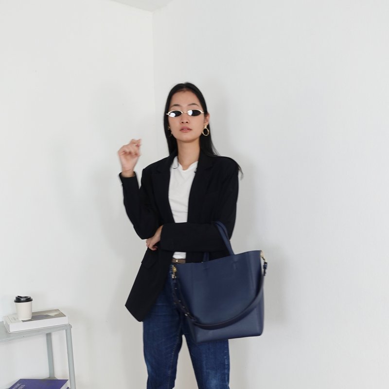 Tote bag - Everyday series - Large - Navy - 手提包/手提袋 - 人造皮革 蓝色