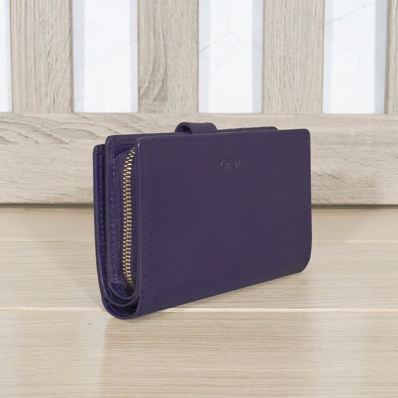 意大利植鞣革舌扣零钱袋牛皮中夹95139(深紫) - 皮夹/钱包 - 真皮 紫色