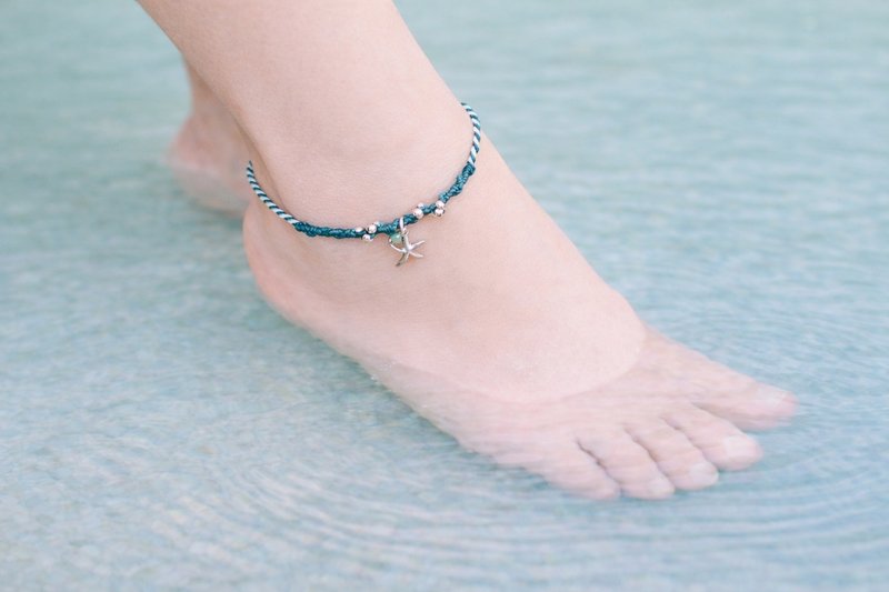 编织脚绳 | 防水蜡线 | 纯银 | 海洋色 | 日常夏日脚链 - 脚链/脚环 - 纯银 多色