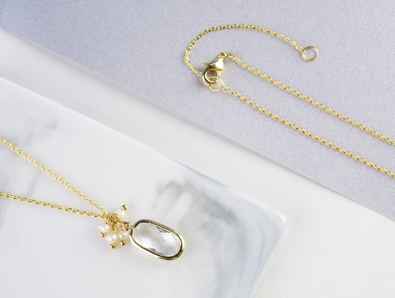 Edith & Jaz • 诞生石小珍珠系列 - 水晶颈链(四月) - 颈链 - 宝石 透明