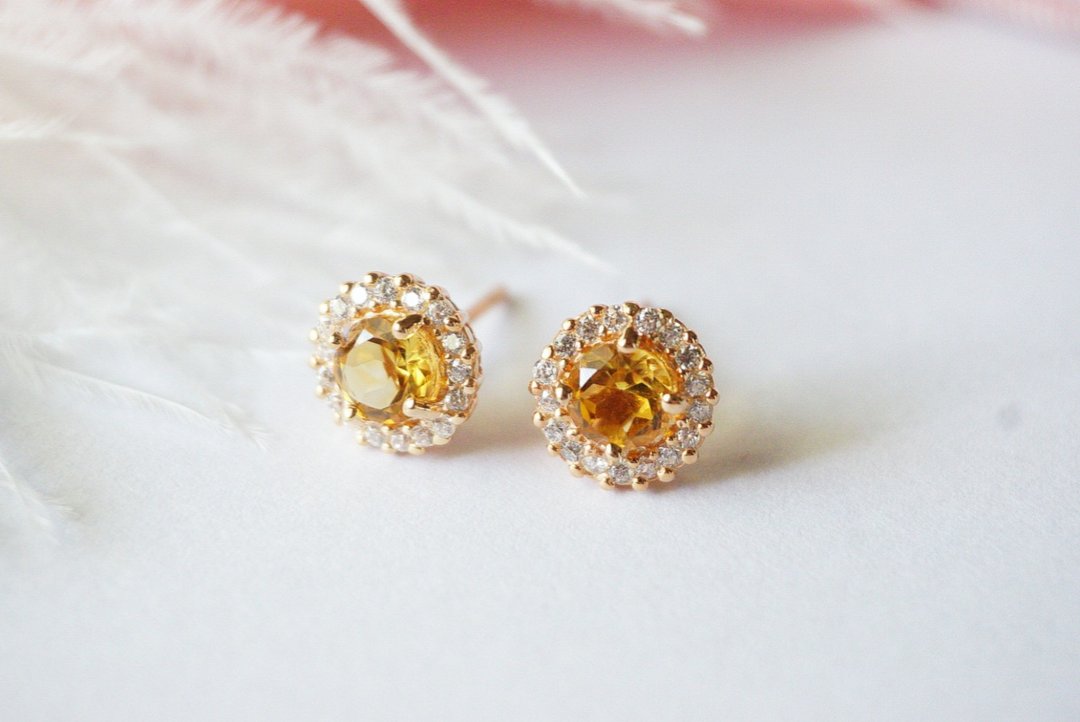 Stud Earrings Natural Citrine Silver, stud earrings - 耳环/耳夹 - 纯银 黄色