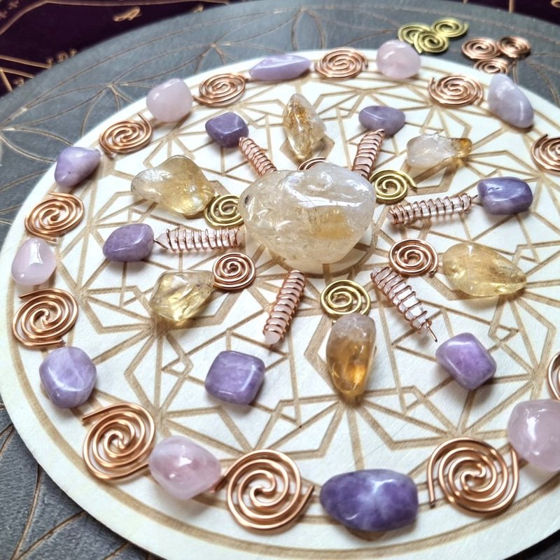 【DIY 材料包】情绪平衡水晶阵 - 紫水晶粉水晶黄水晶 - 其他 - 水晶 粉红色