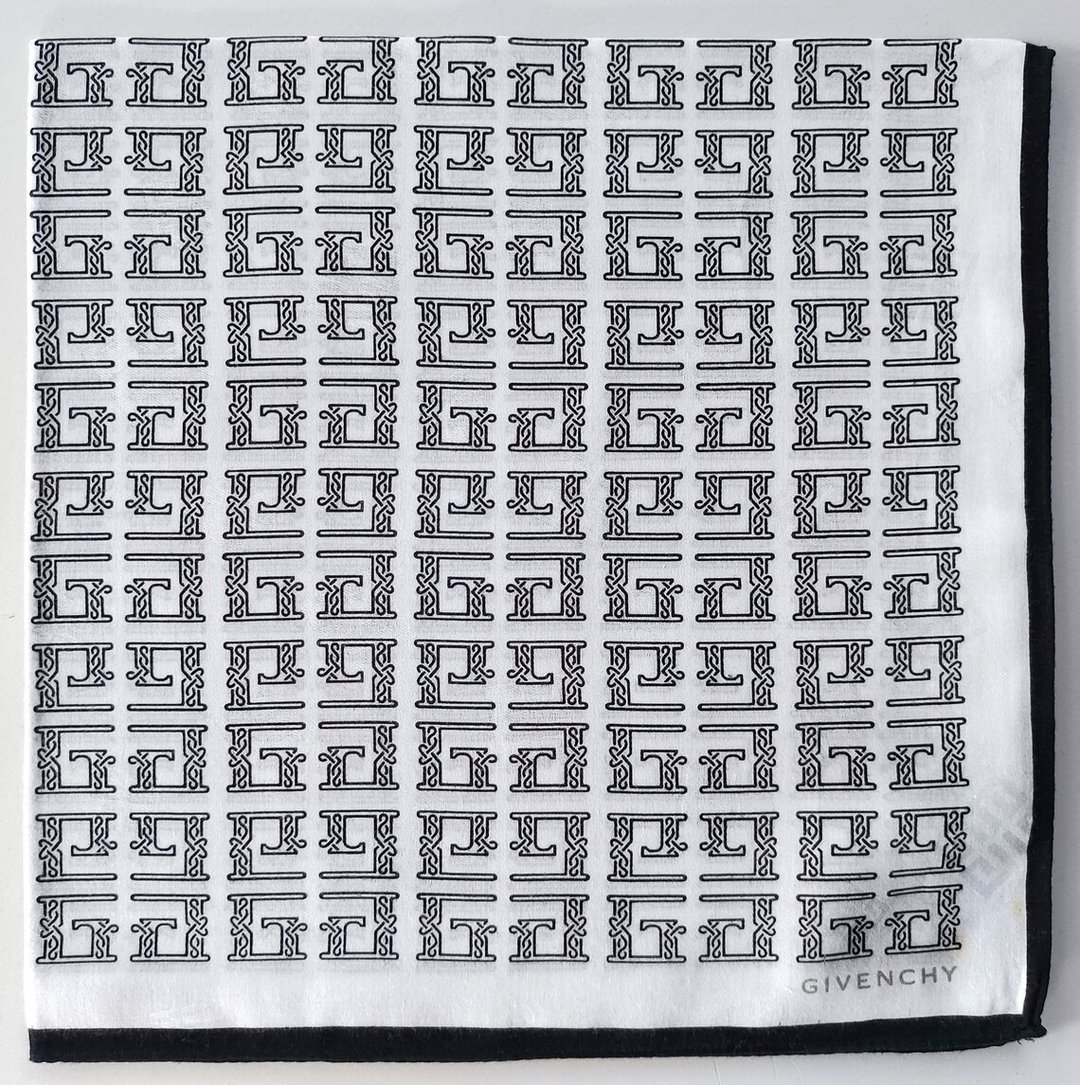纪梵希复古围巾字母标志品牌黑白 20.5 x 20.5 英寸 - 丝巾 - 棉 白色