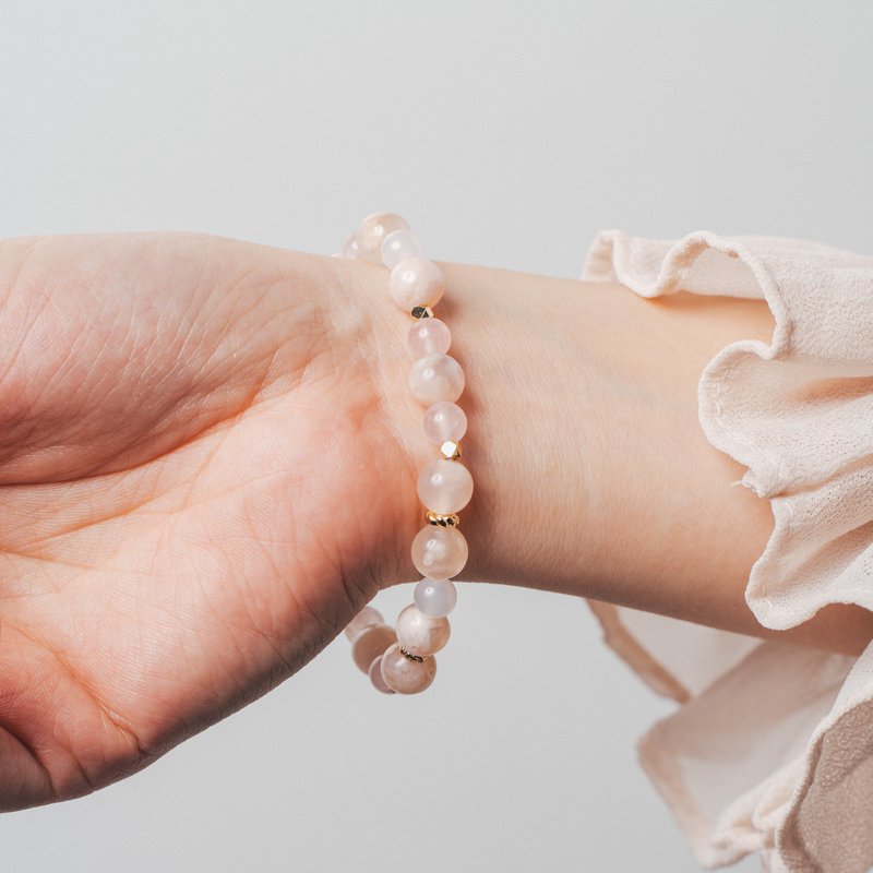 天然水晶手链/Vega。樱花玛瑙 白玛瑙 粉水晶 自信 桃花 手链 - 手链/手环 - 水晶 粉红色