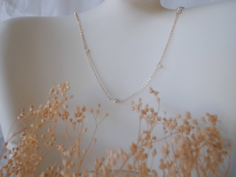 【项链】珍珠项链 天然石 混搭 叠搭 月光石 - 项链 - 珍珠 白色